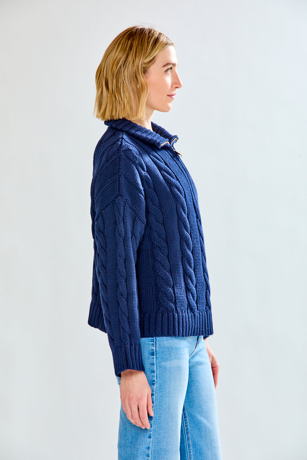 Woman wearing Cotton Cable Quarter Zip