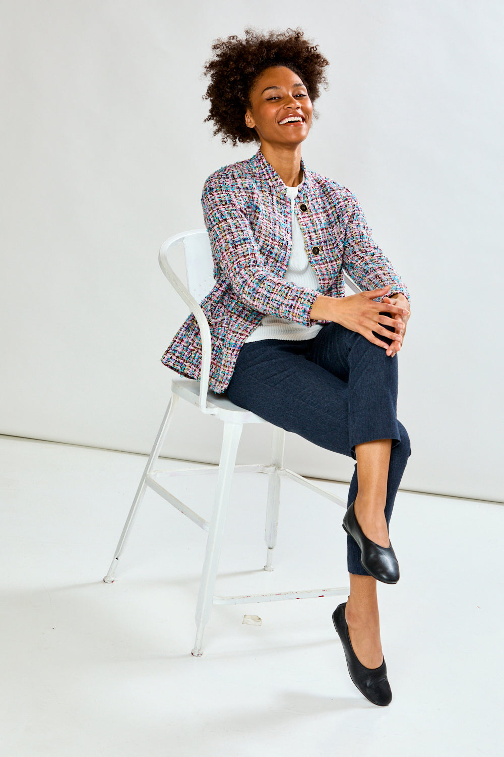 Woman in tweed jacket