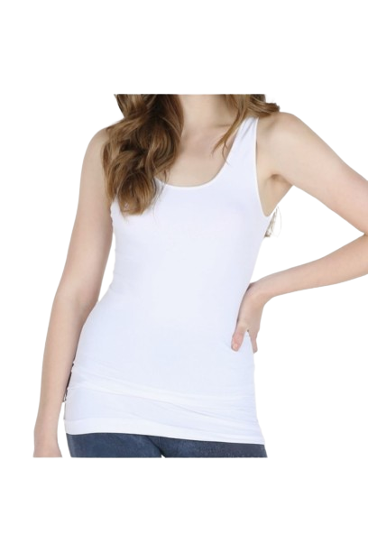 Woman in white fitted tank