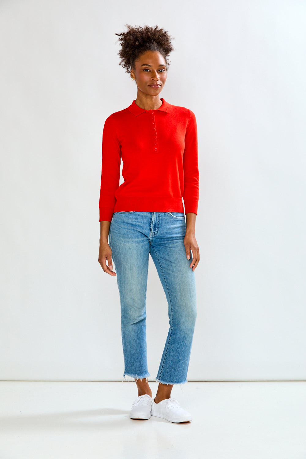 woman in red sweater