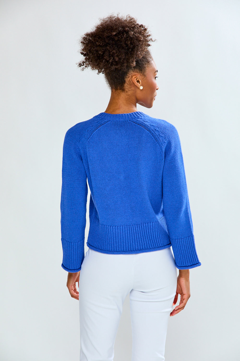 Girl in blue sweater