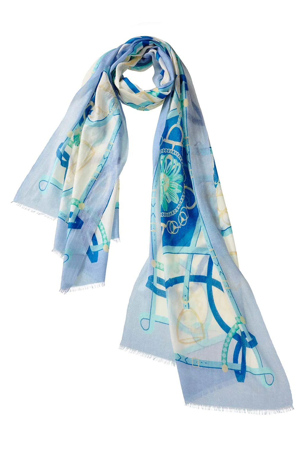 Turquoise and white patterned scarf