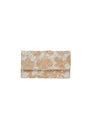 Floral-patterned clutch bag on a white background