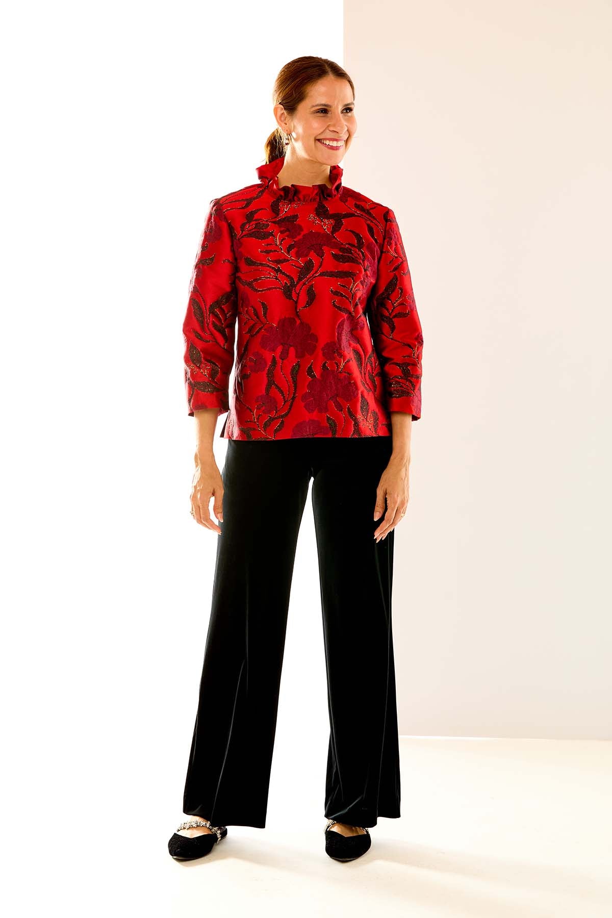 The Finch Blouse in red floral