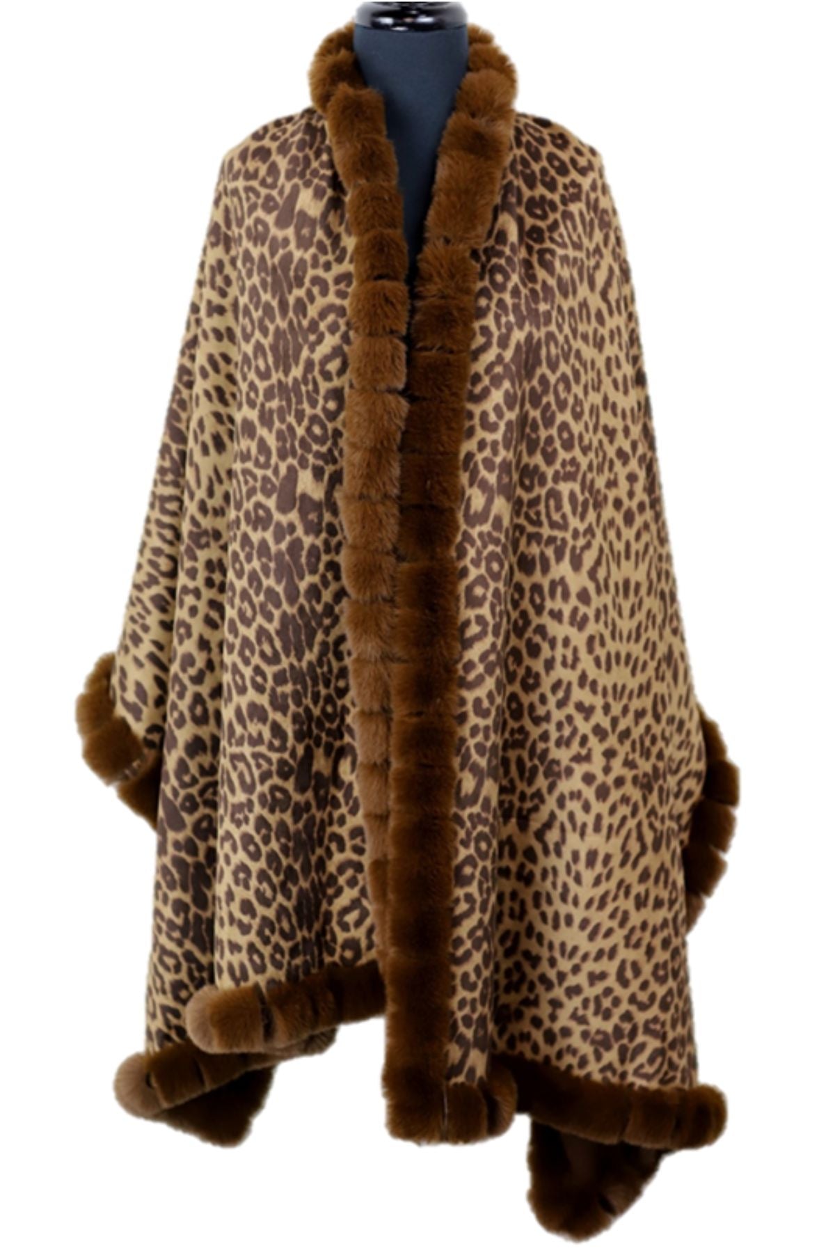 Leopard wrap with faux fur trim
