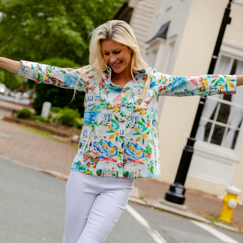 Woman wearing the The Thea Tunic in Dolce Vita 