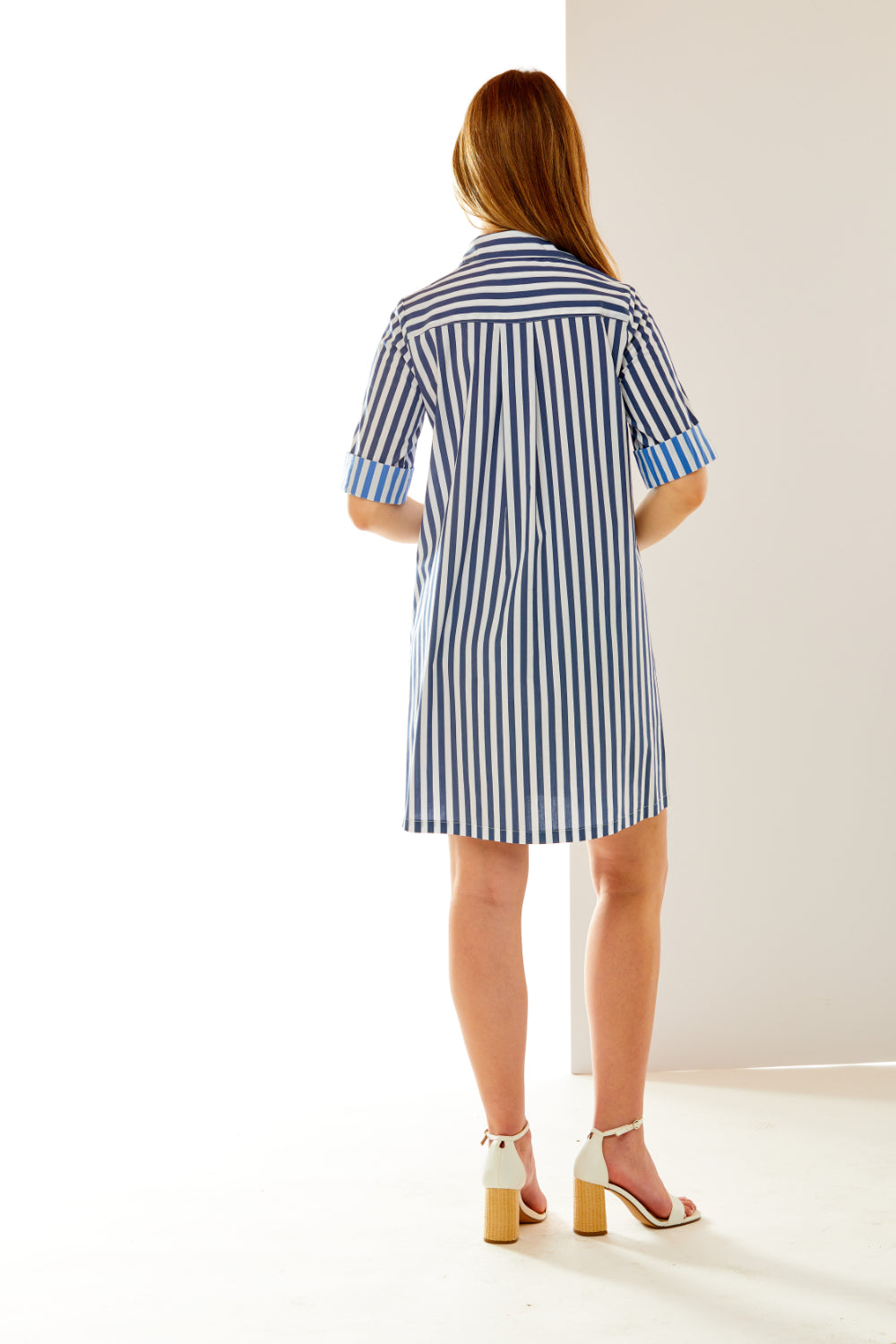 Navy/ocean blue striped shirtdress