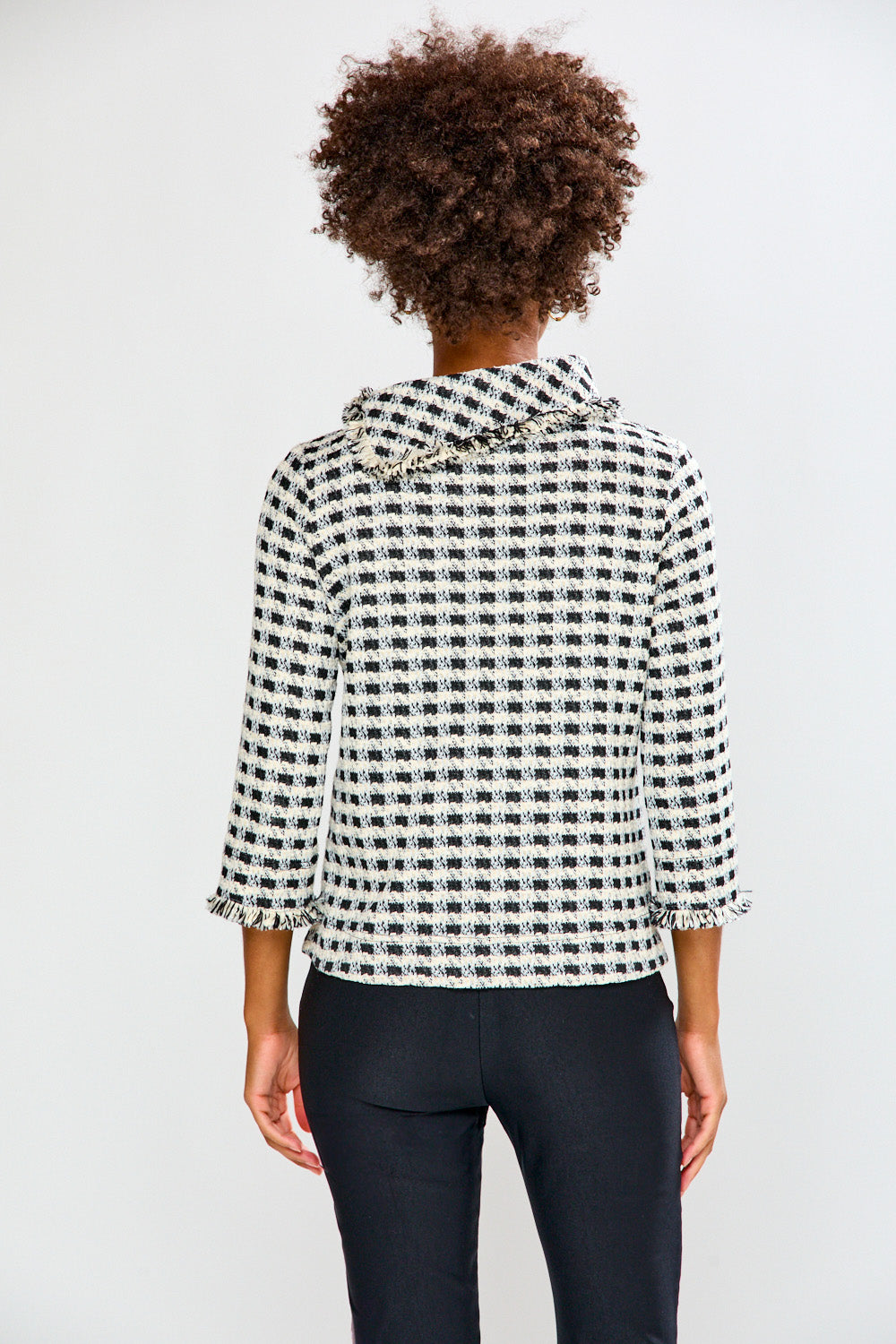 Woman with black and white check blouse