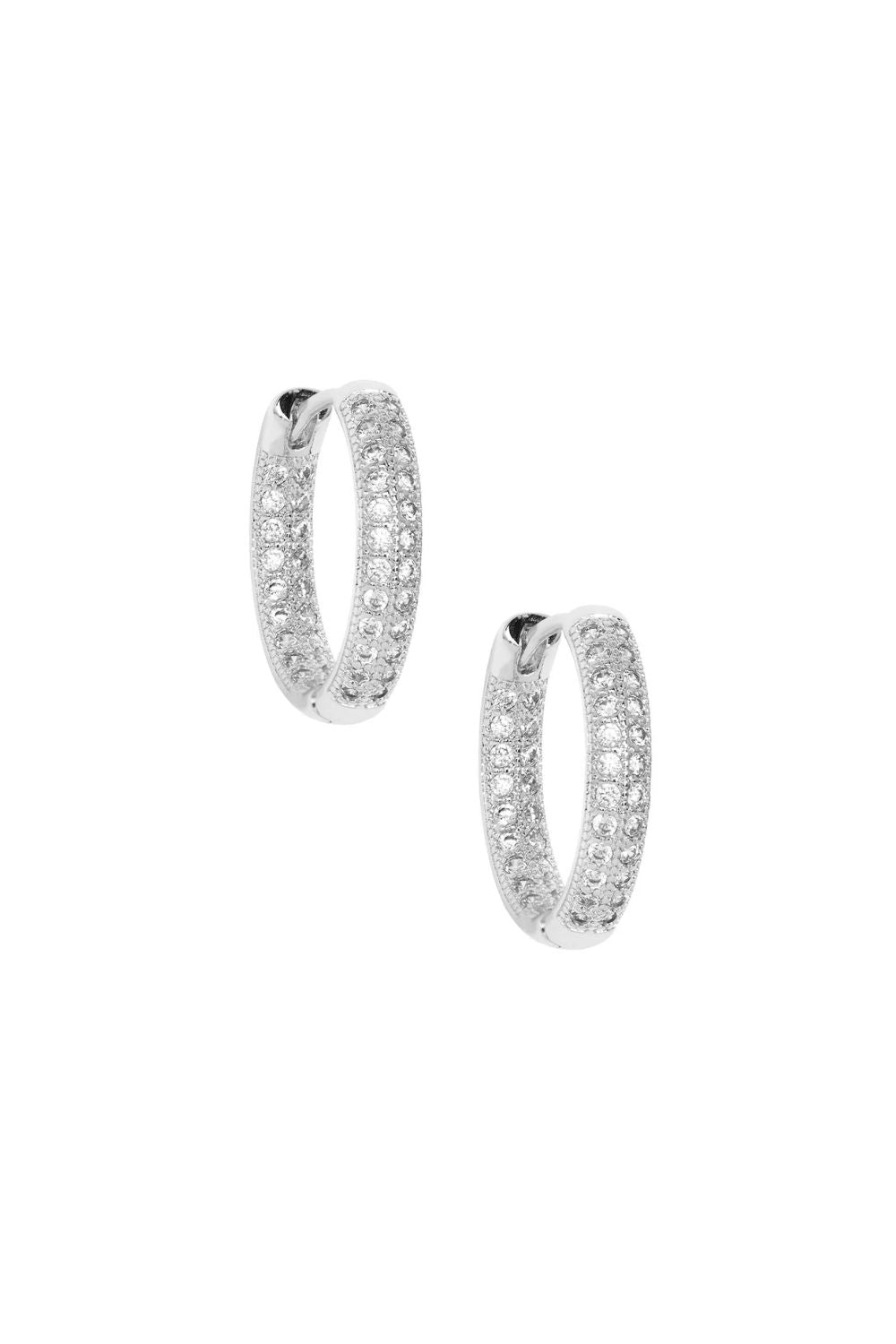 Silver pave huggie earring