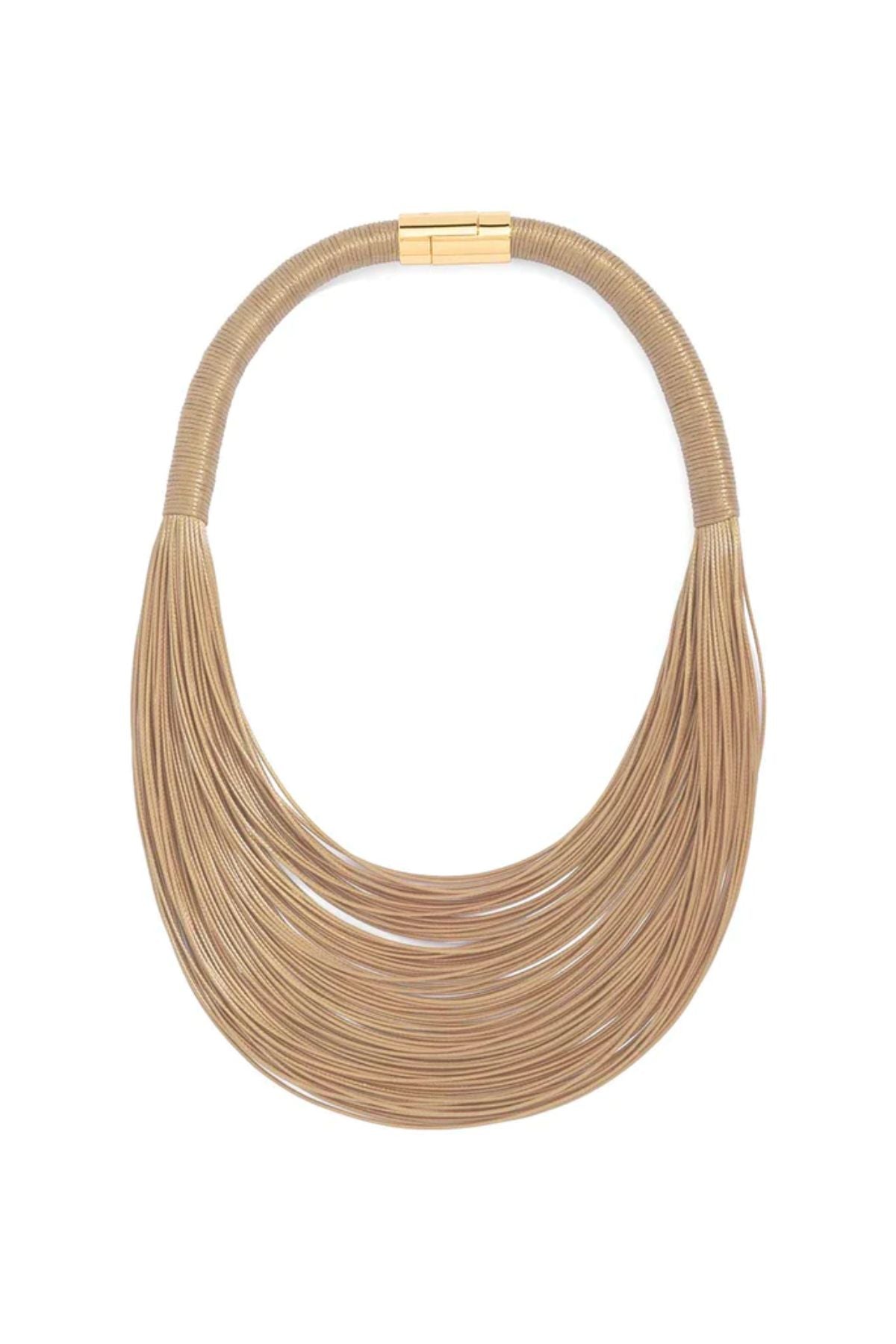 Tan layered leather rope collar necklace