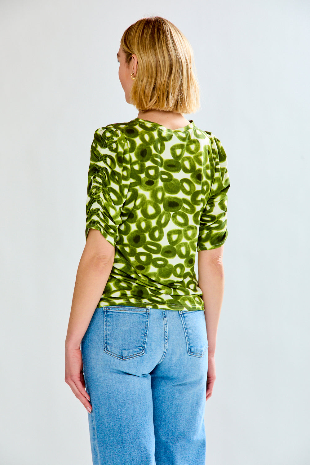 The Heidi Top in Green Brush Circles