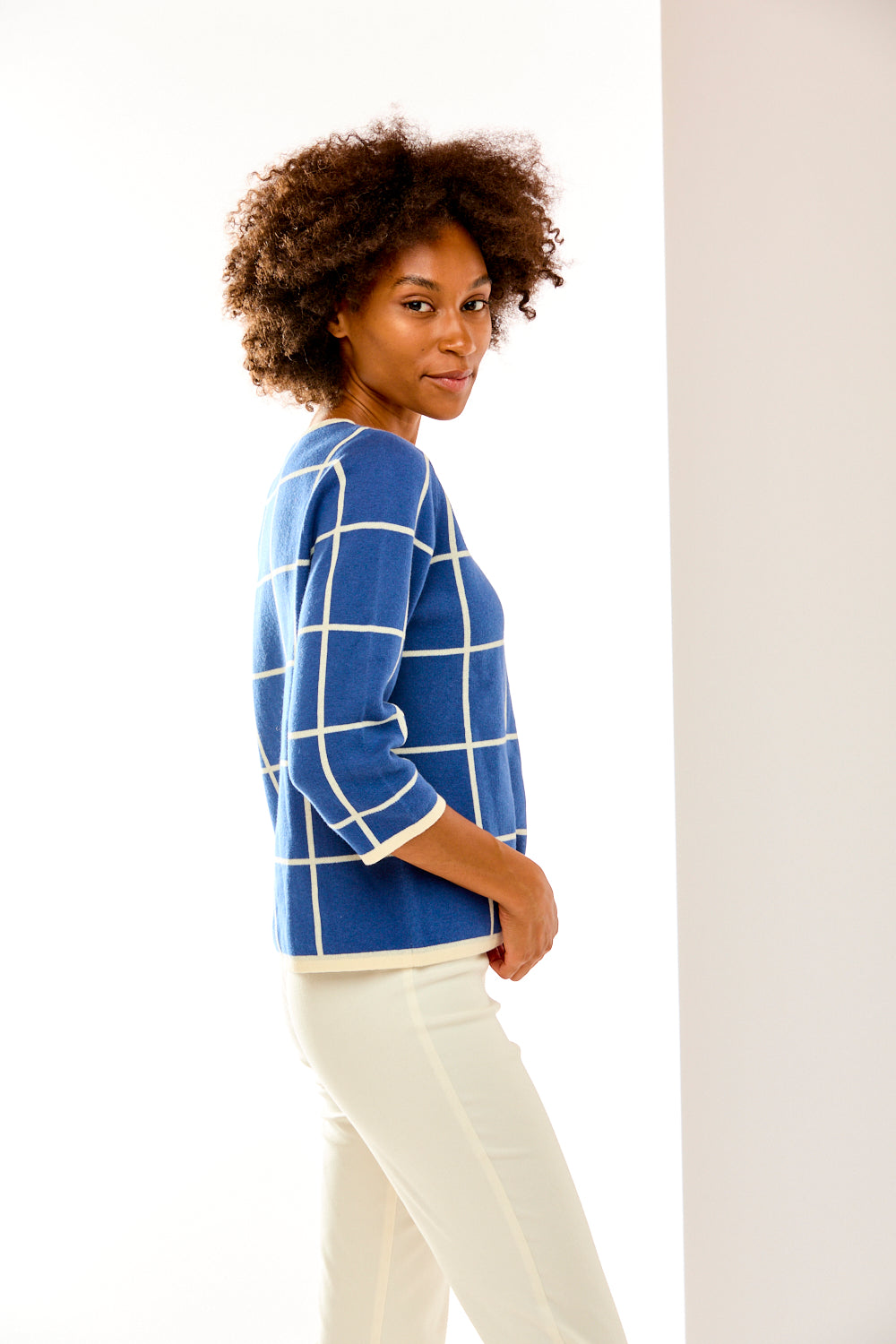 The Windowpane Pullover in Blue