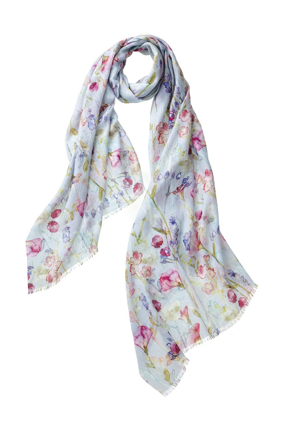 Watercolor flowers scarf in blue lavender