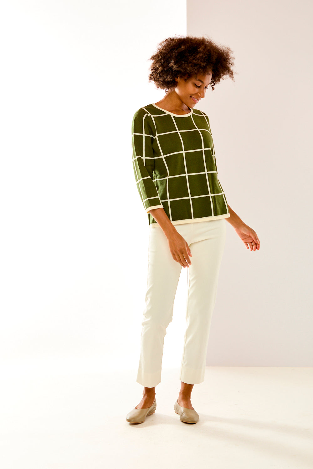 The Windowpane Pullover in Olive