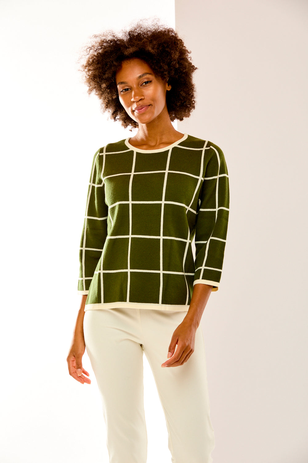 The Windowpane Pullover in Olive