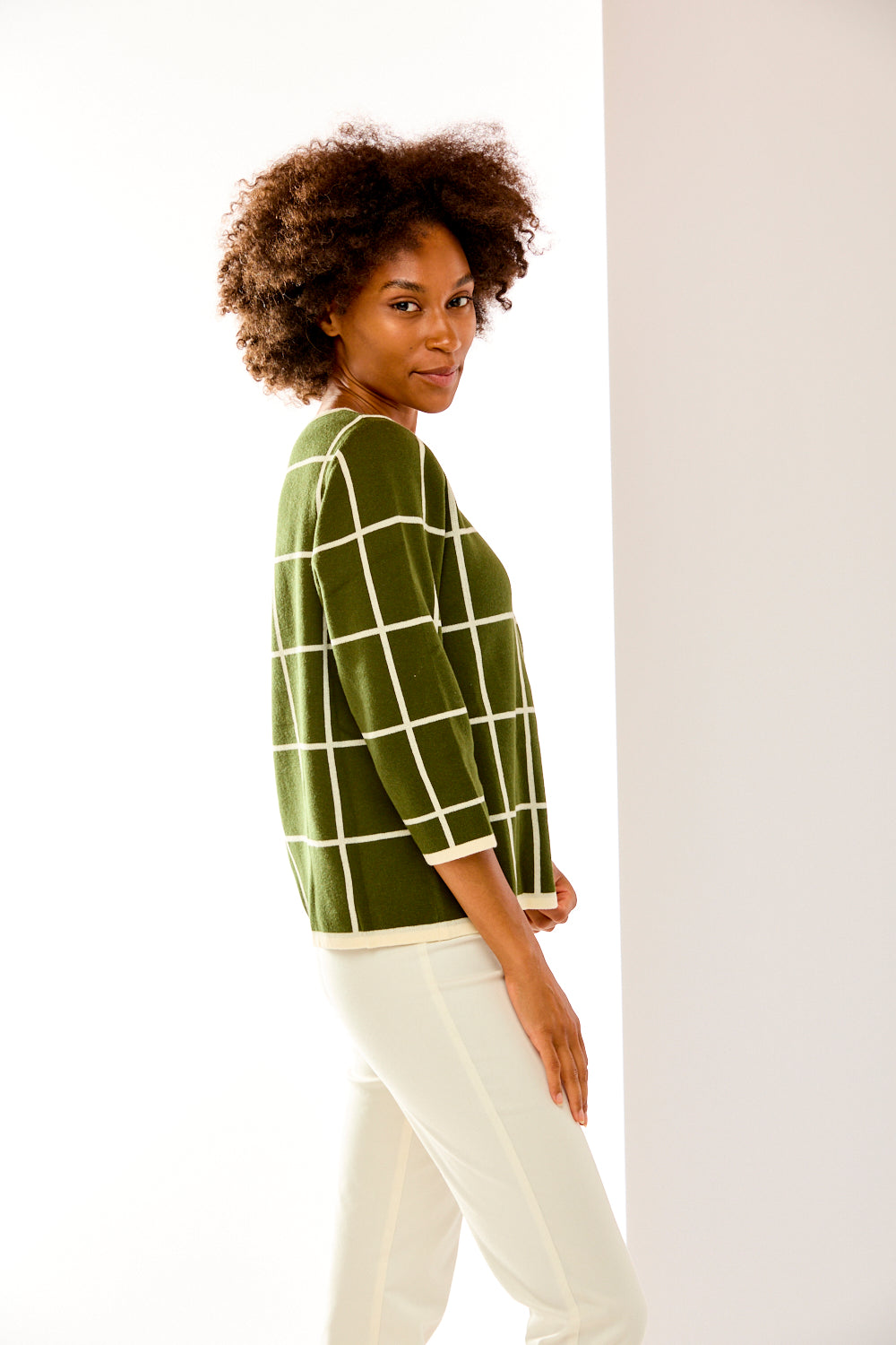 The Windowpane Pullover in Olive