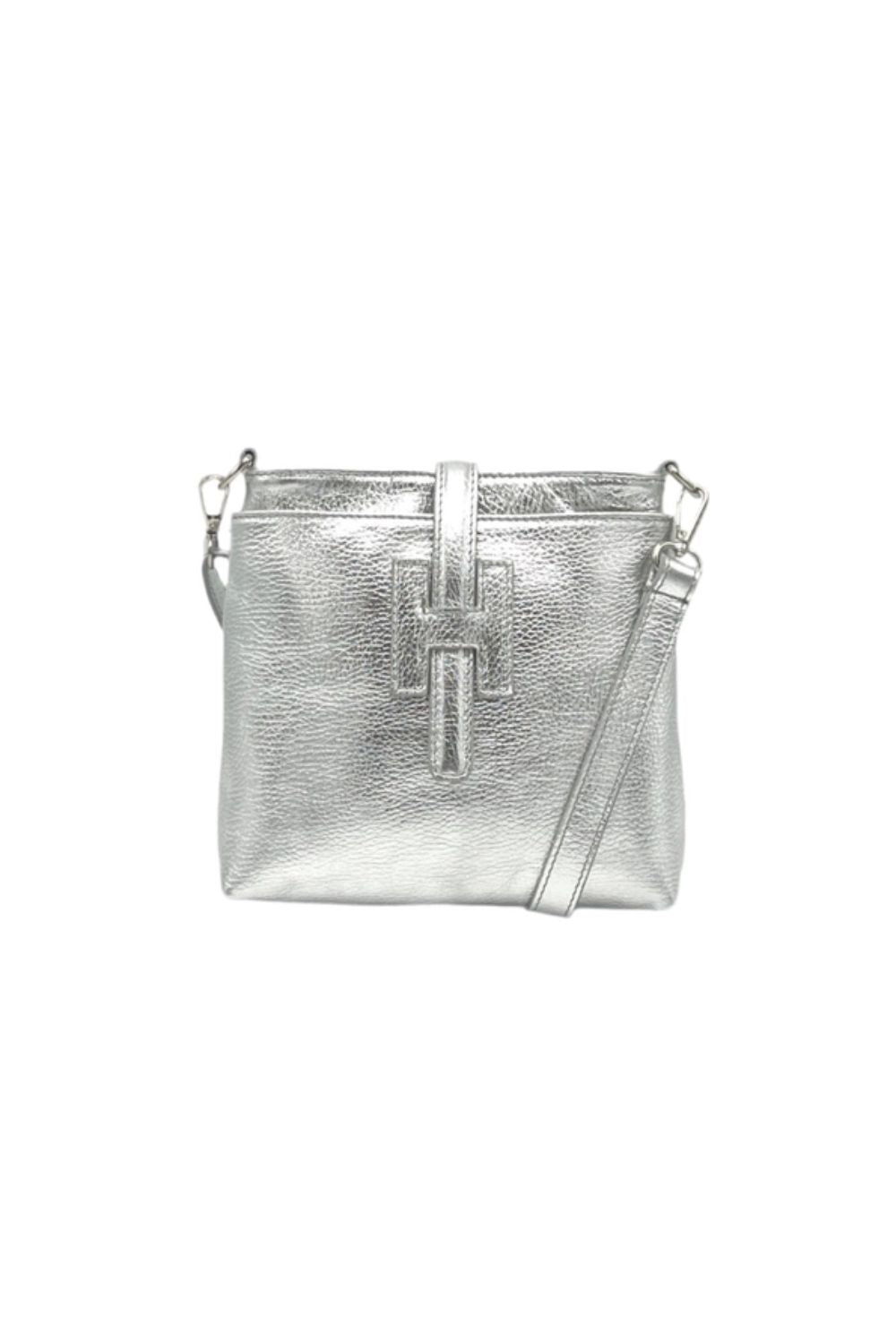 Silver laminated shoulder bag 