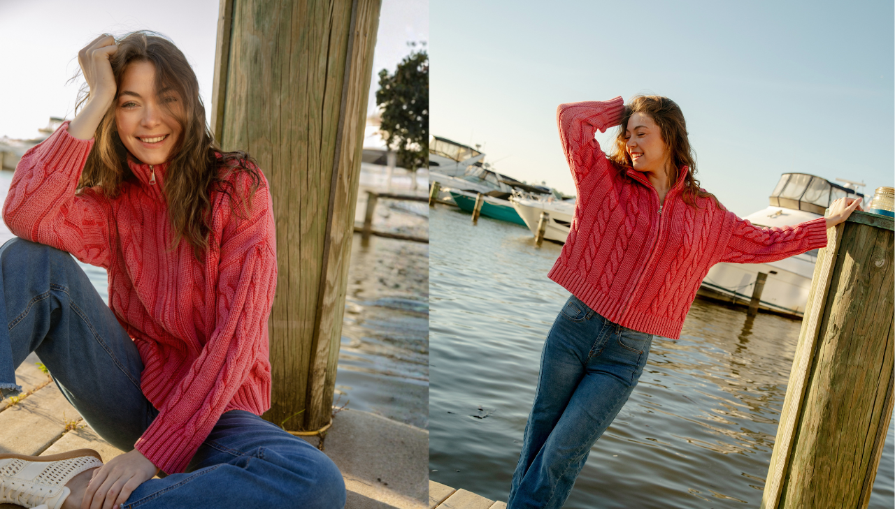 Woman in The Stonewash Cotton Full Zip