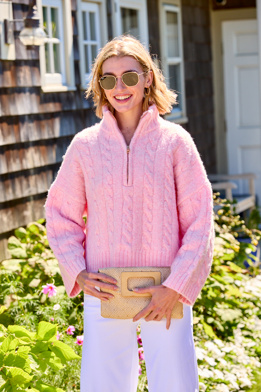 Woman in a pink sweater 