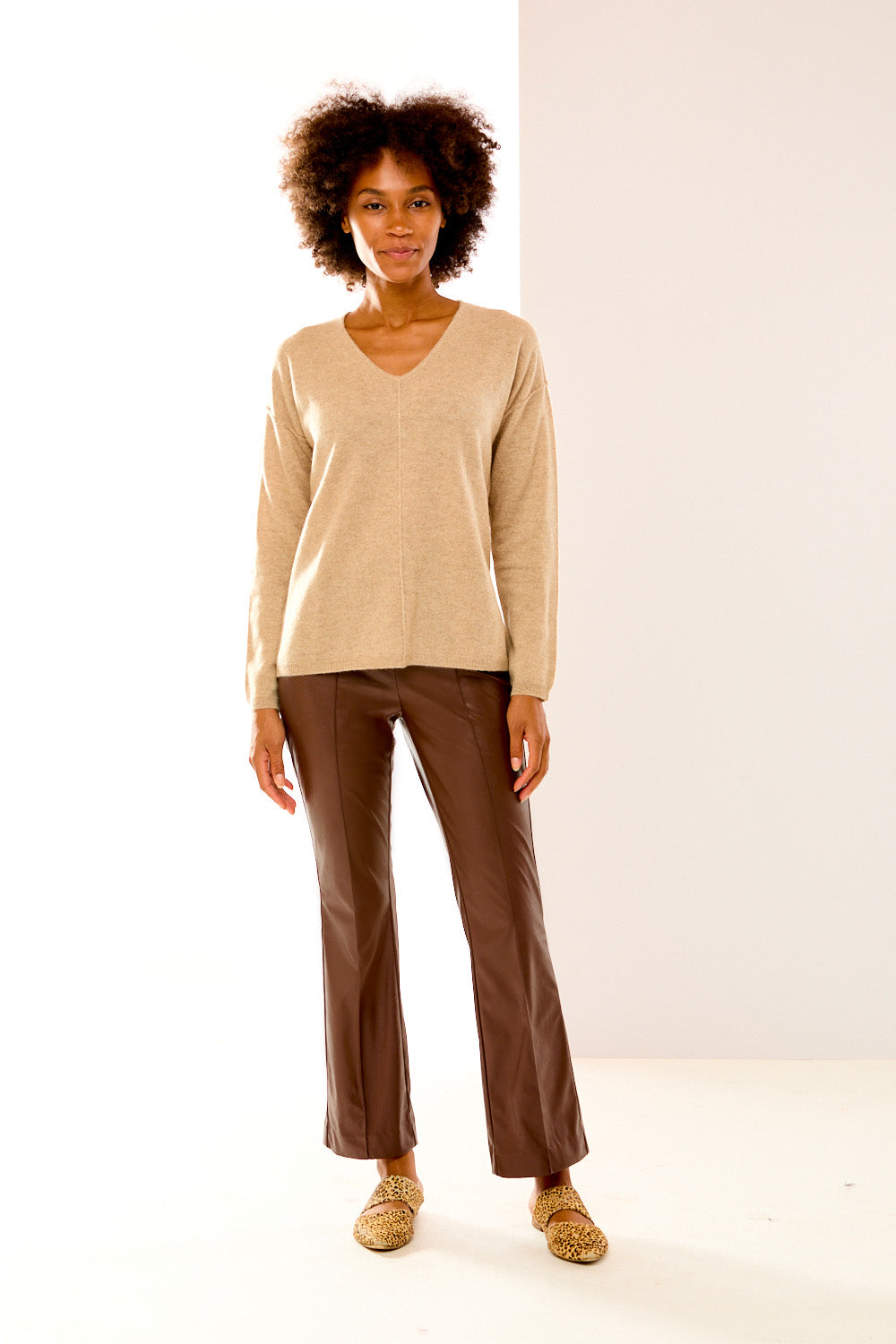 Brown faux leather pants