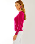 Woman in boysenberry sweater 