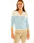 Woman in blue striped pullover