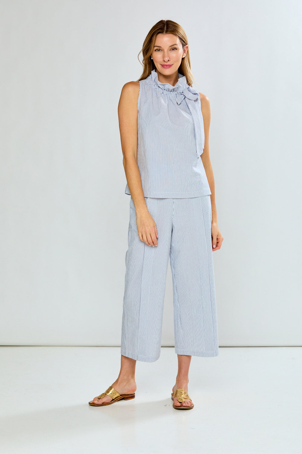 The Kit Pant in Seersucker in Navy Pinstripe