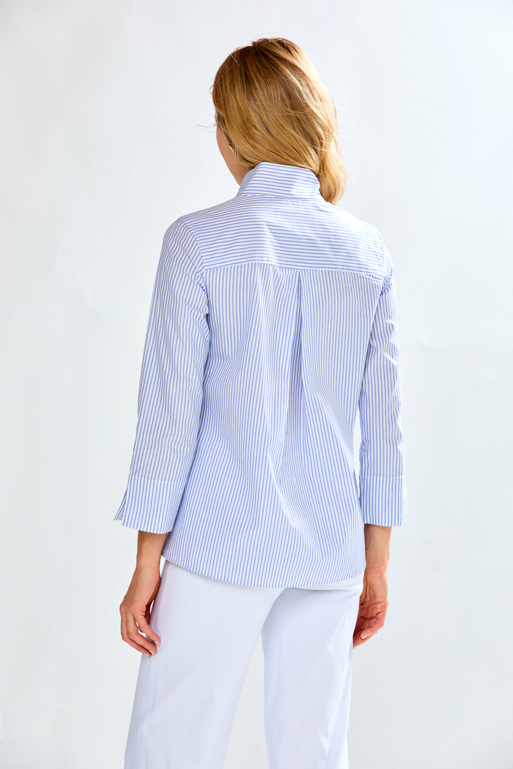 Woman with blue striped blouse