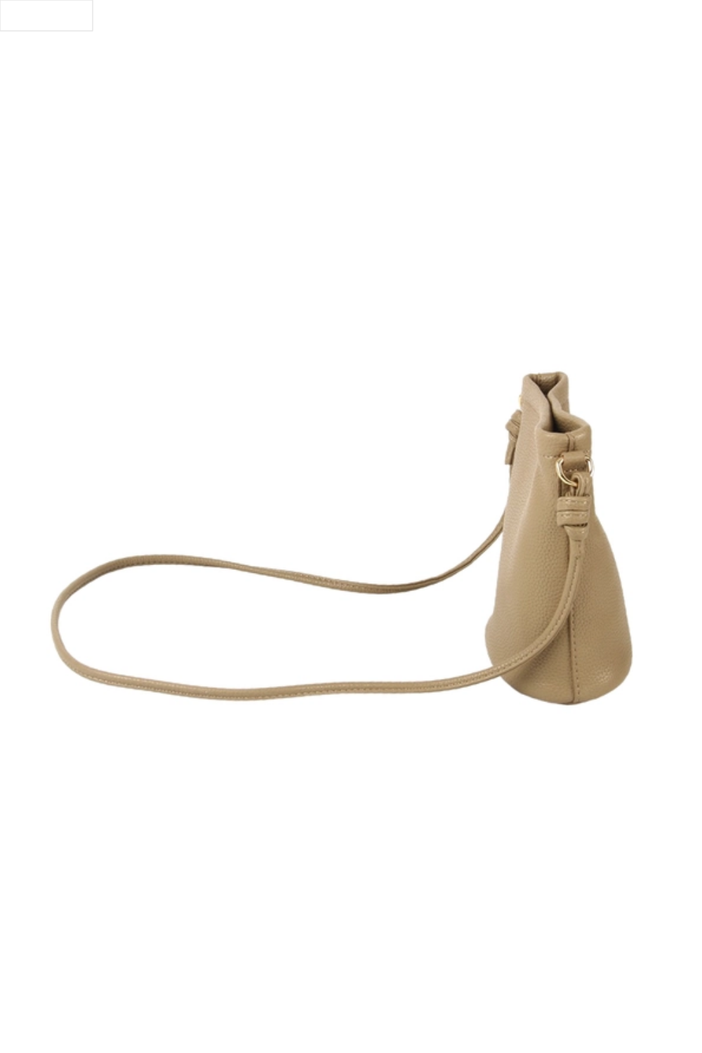 Beige handbag with a gold clasp on a white background