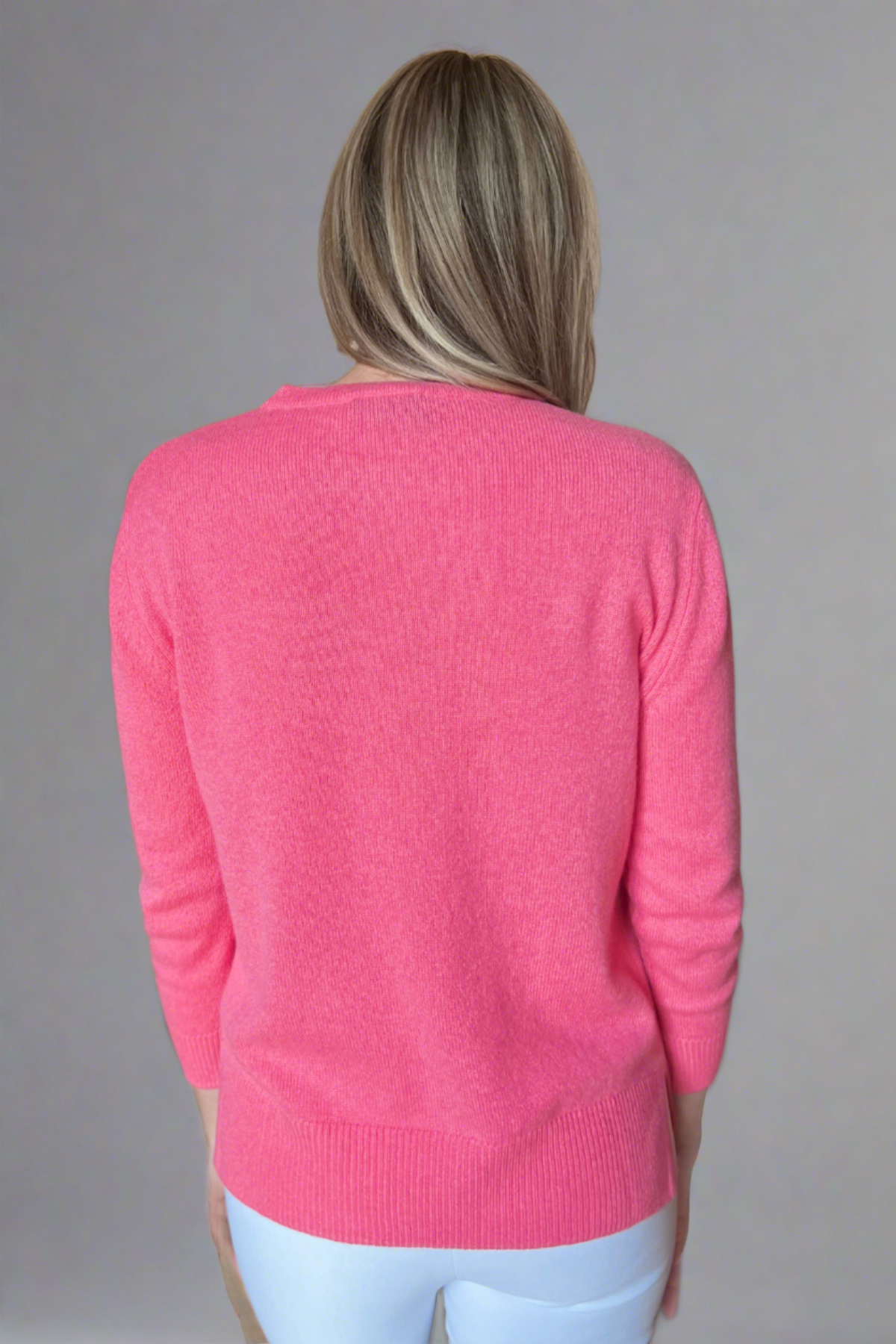 Woman in peony cashmere pullover