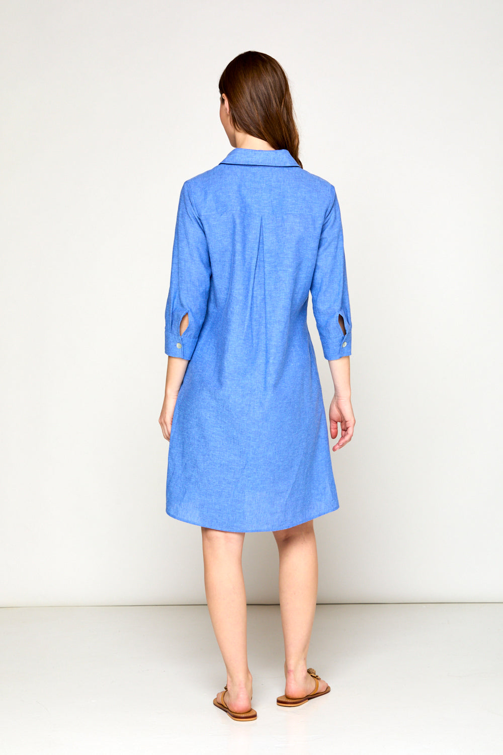 The Linen Bea Shirtdress in Azure