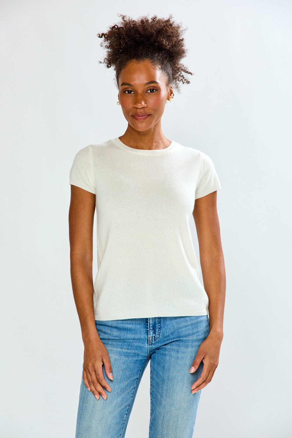 woman in white t-shirt