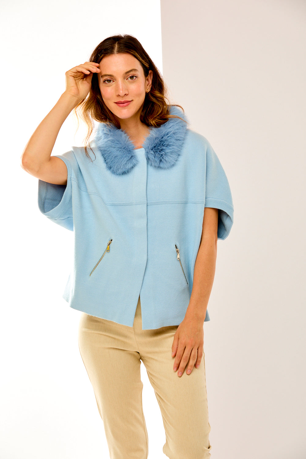 Faux fur sweater in baby blue