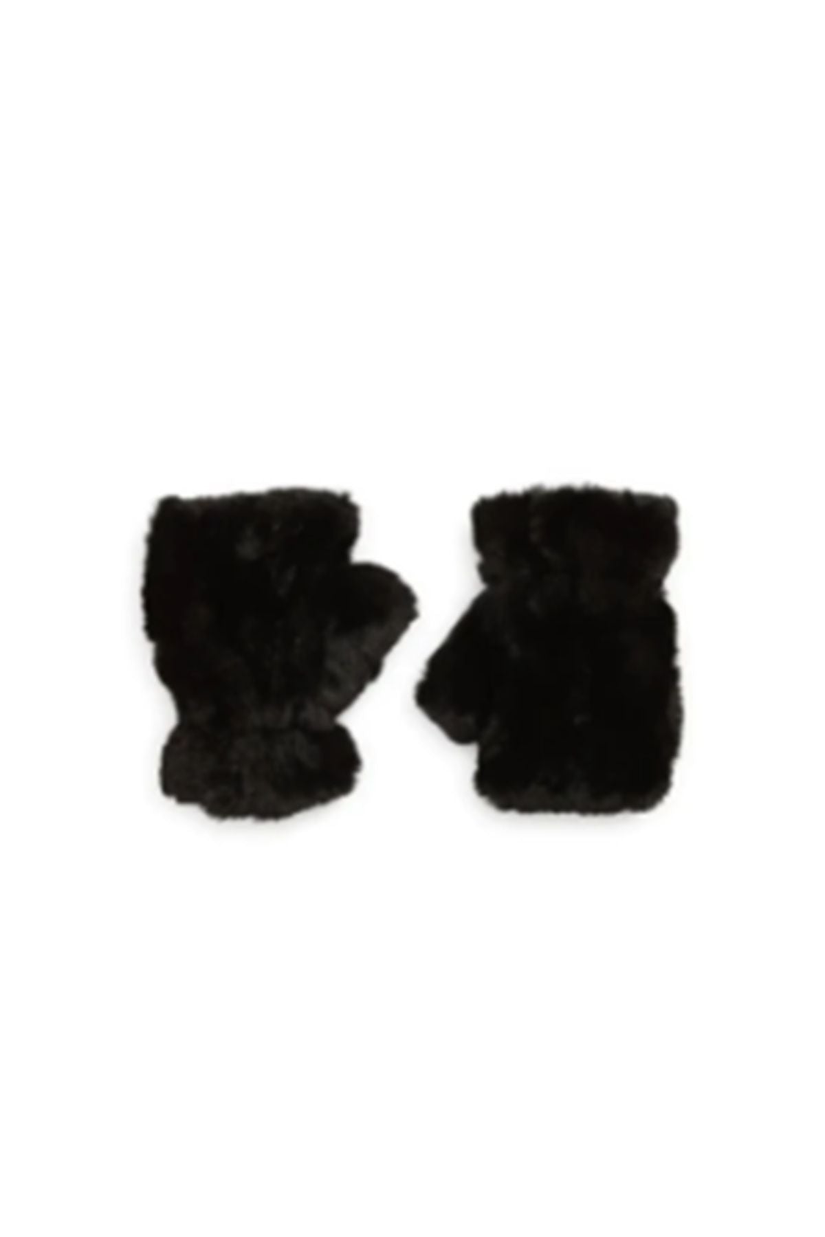 Black faux fur fingerless gloves