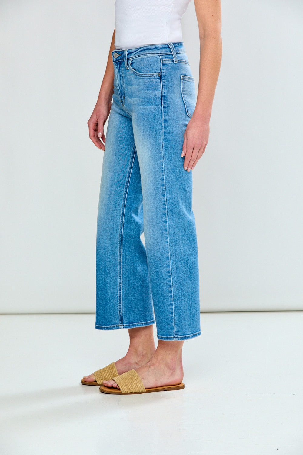 Woman in Wide Leg Denim