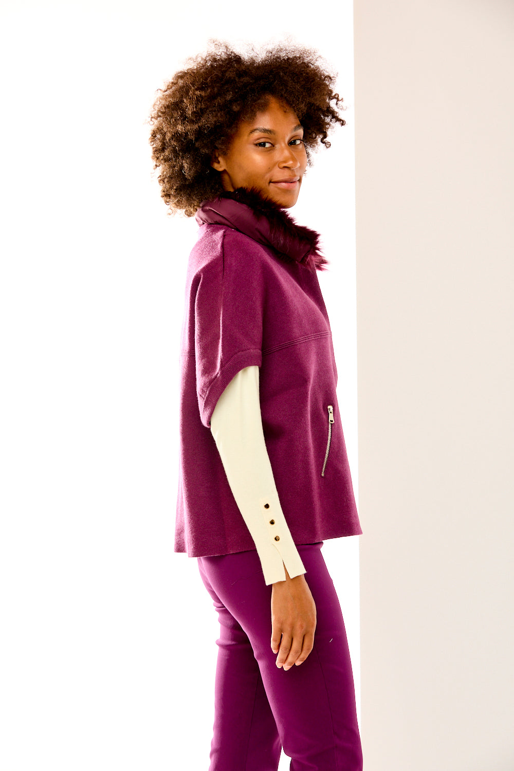 Faux fur sweater in plum