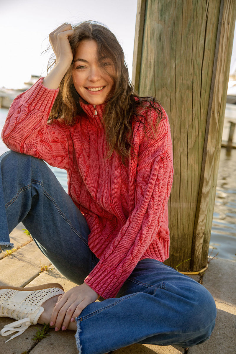 woman in the The Stonewash Cotton Full Zip