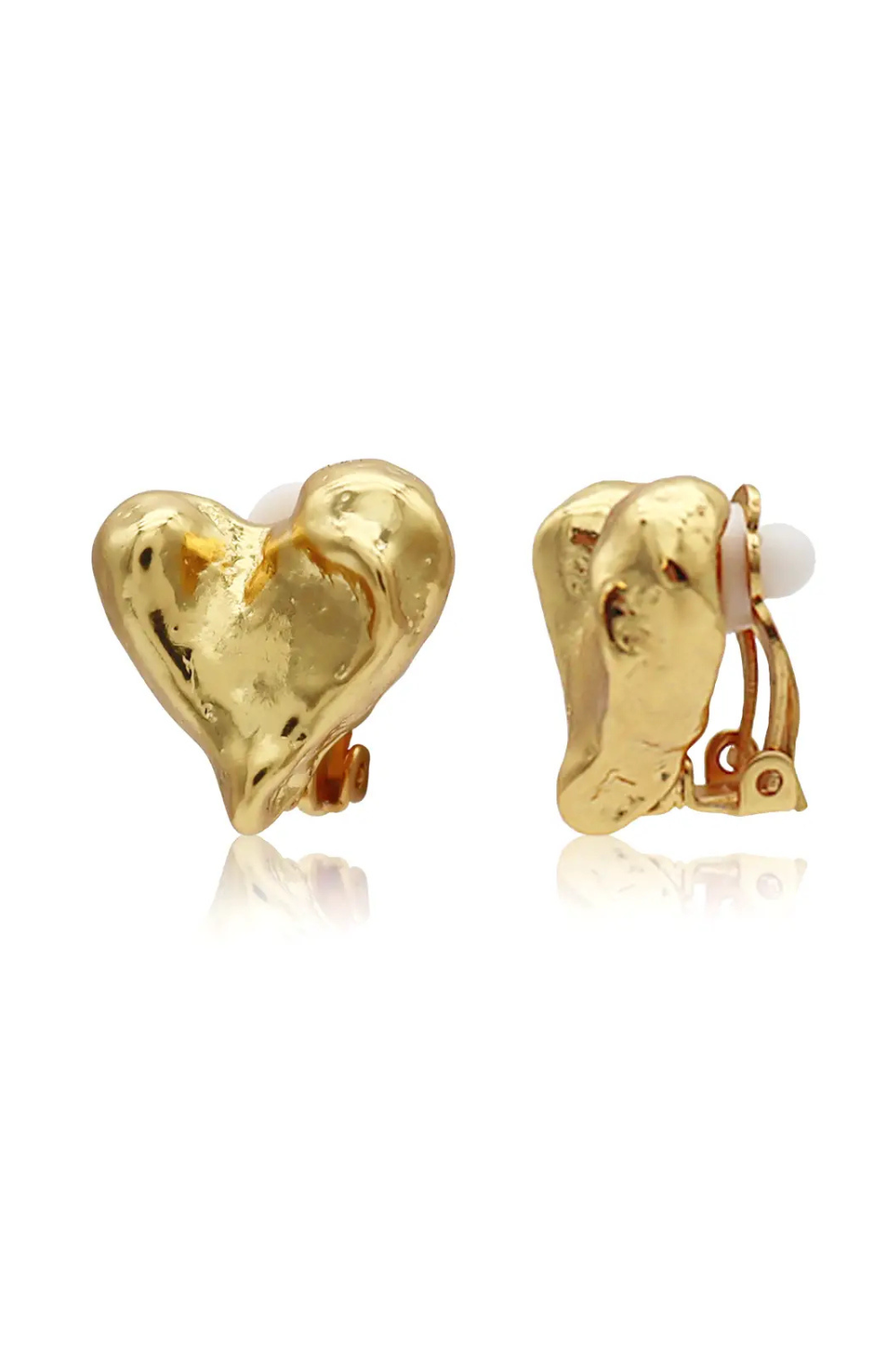 Gold heart-shaped earrings on a white background