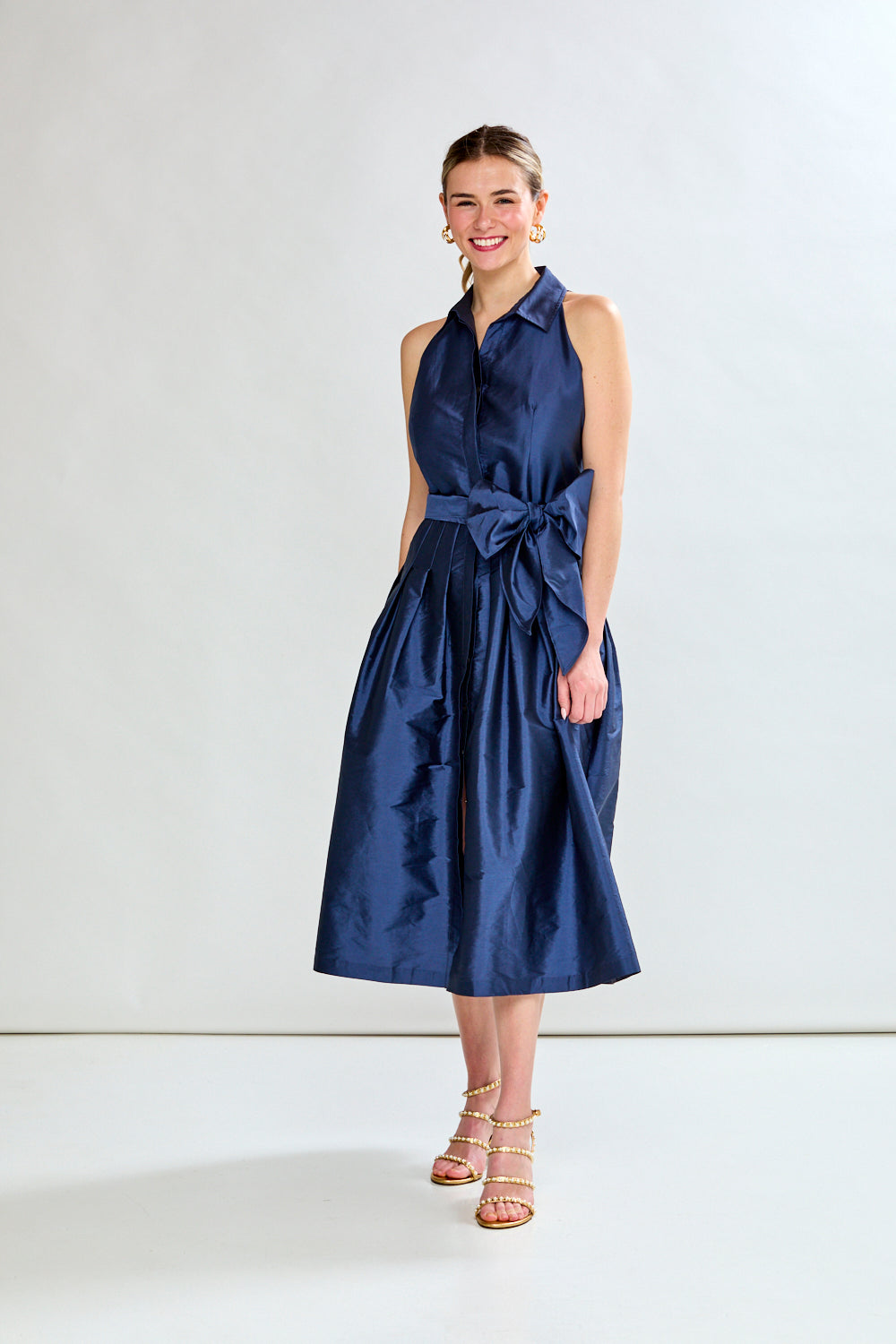 woman in navy dress