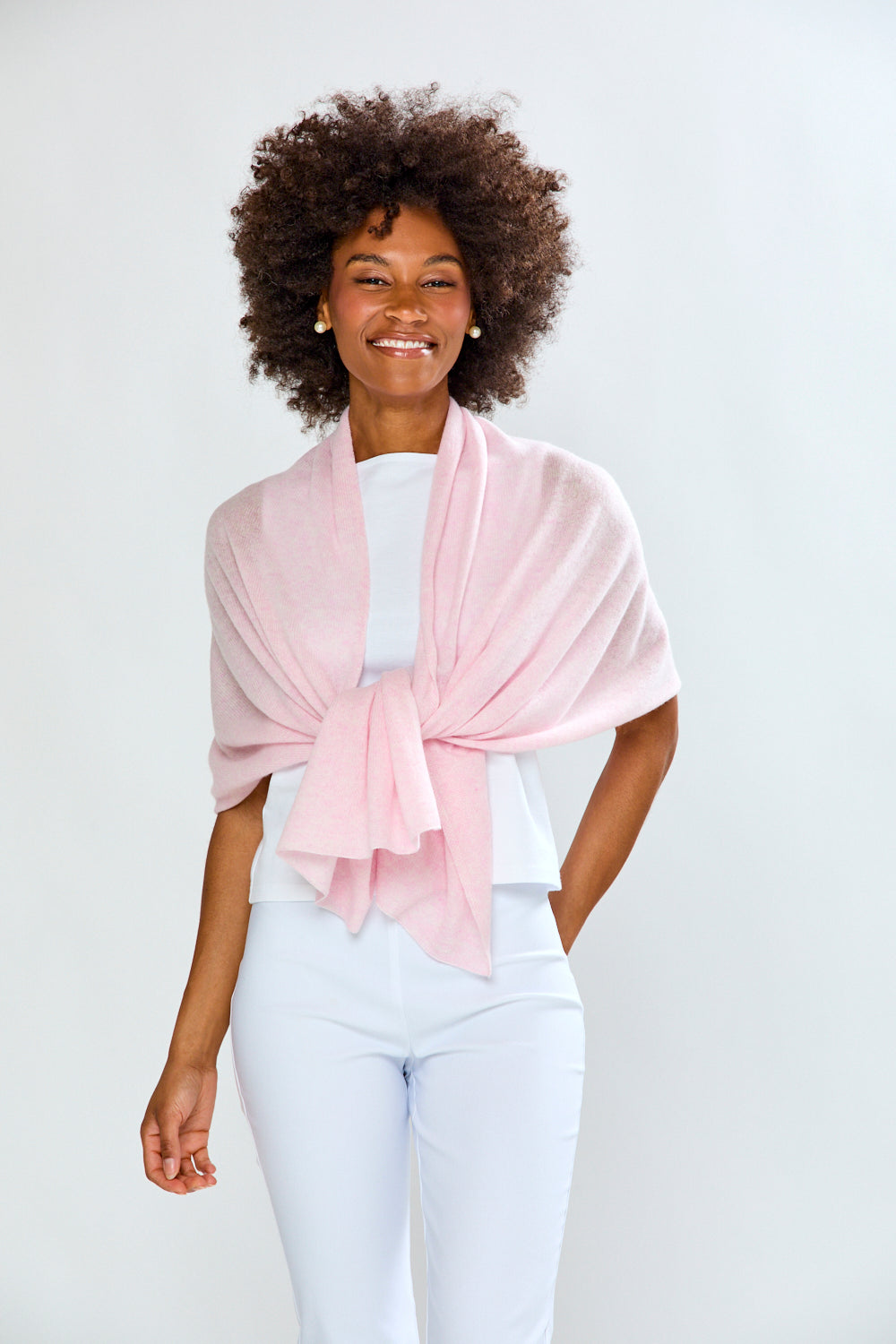 Woman in pink scarf