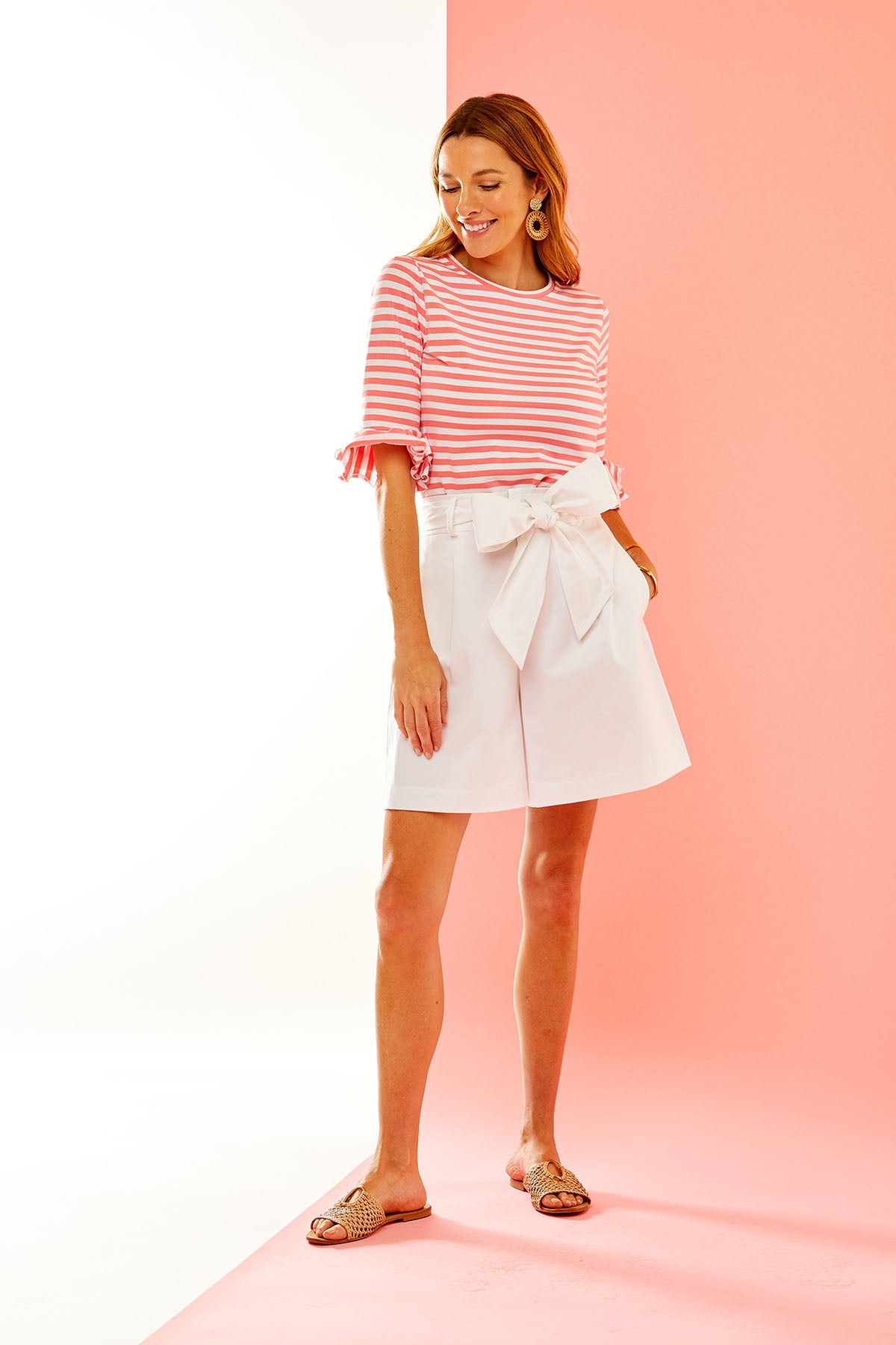 Woman in pink stripe shirt