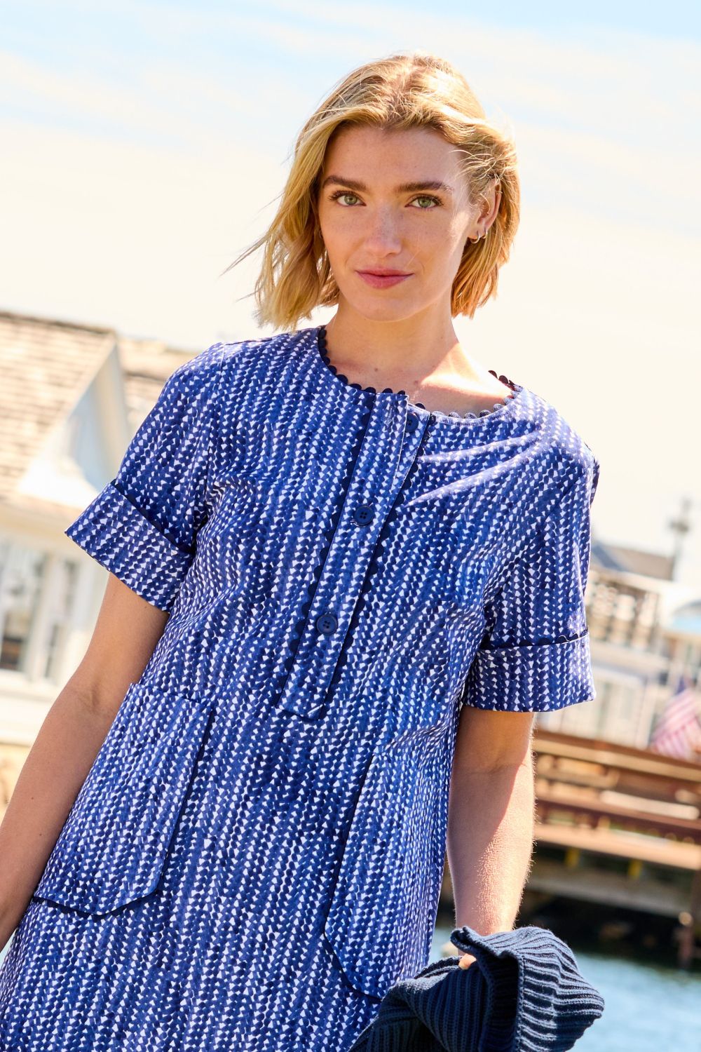 Woman wearing a blue dress 