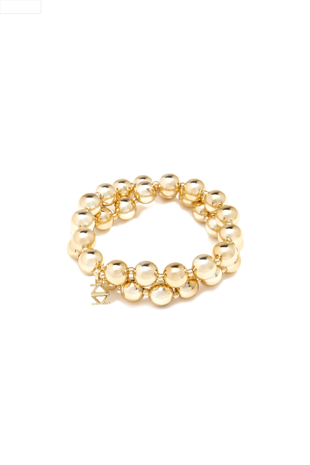 Gold beaded bracelet on a white background