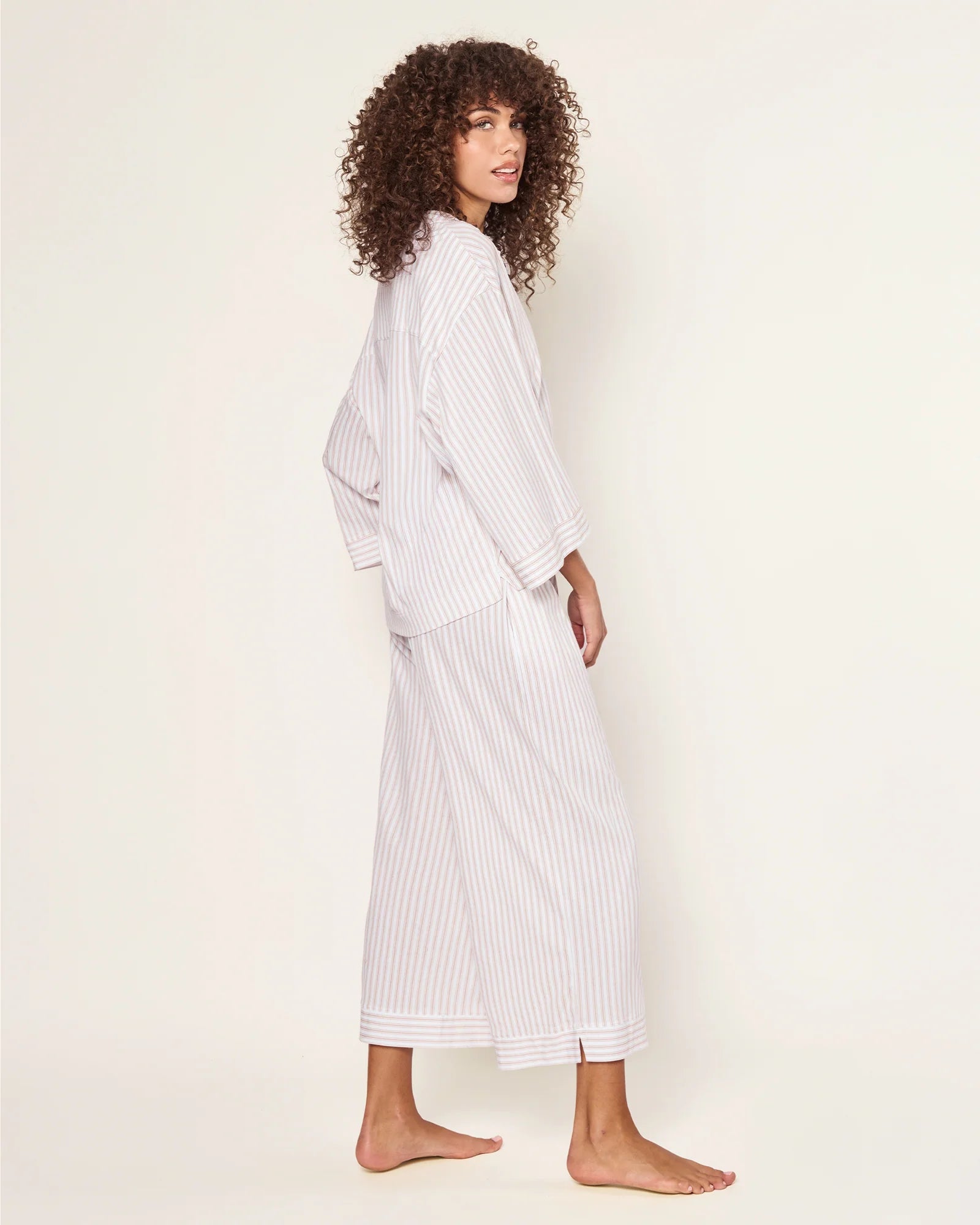 Woman in beige pajamas