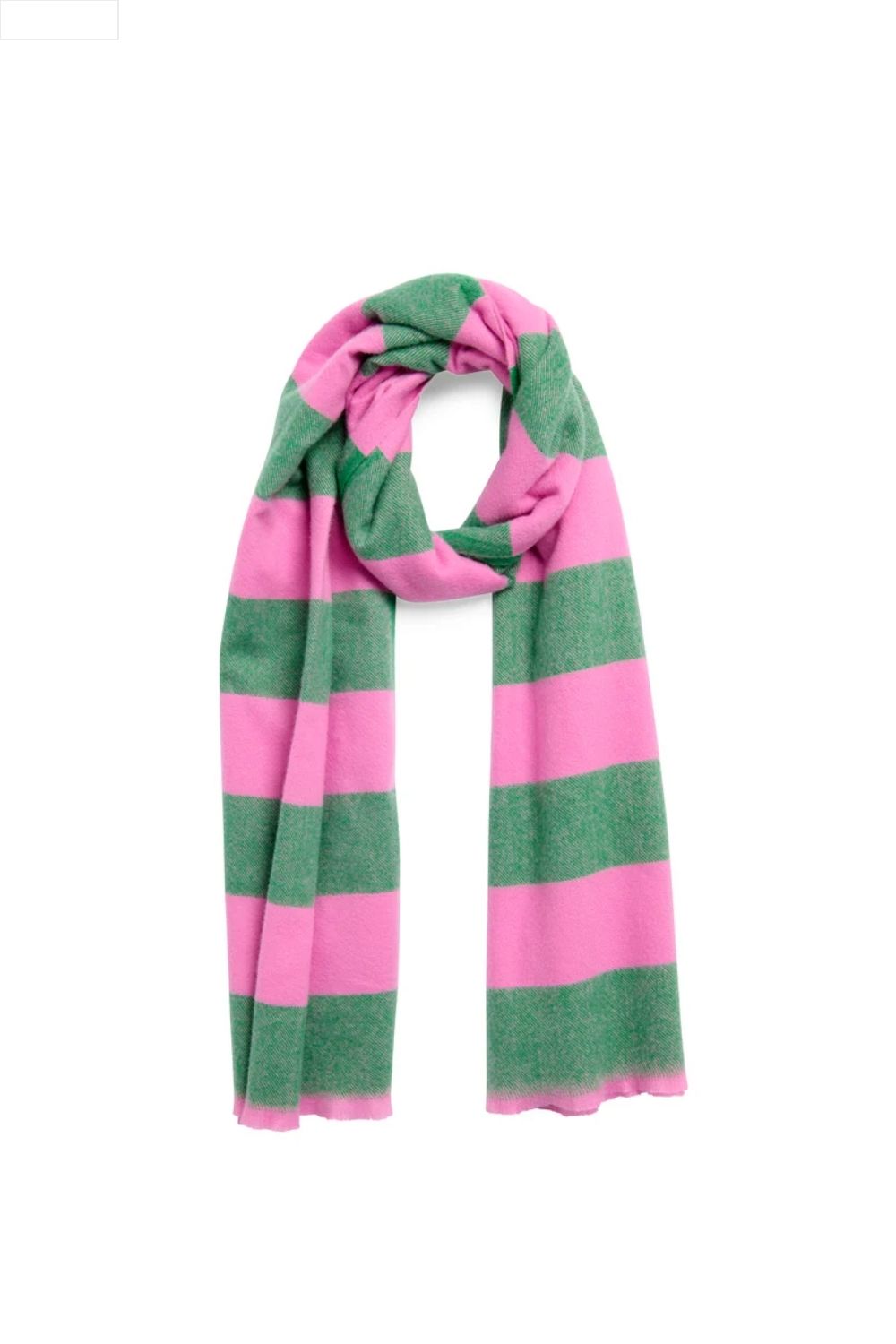 Pink and green striped scarf on a white background