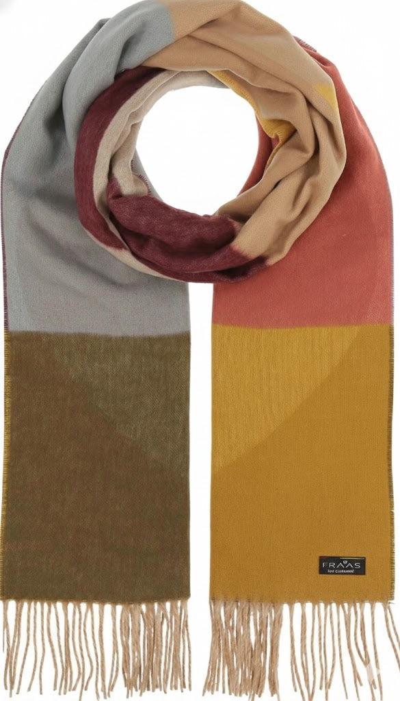 Multicolored scarf with fringes on a white background