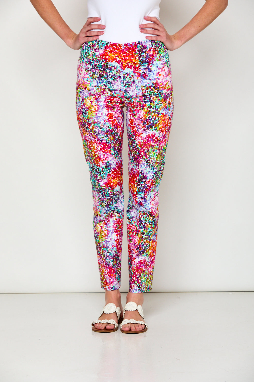 Woman in summer sparkle pant