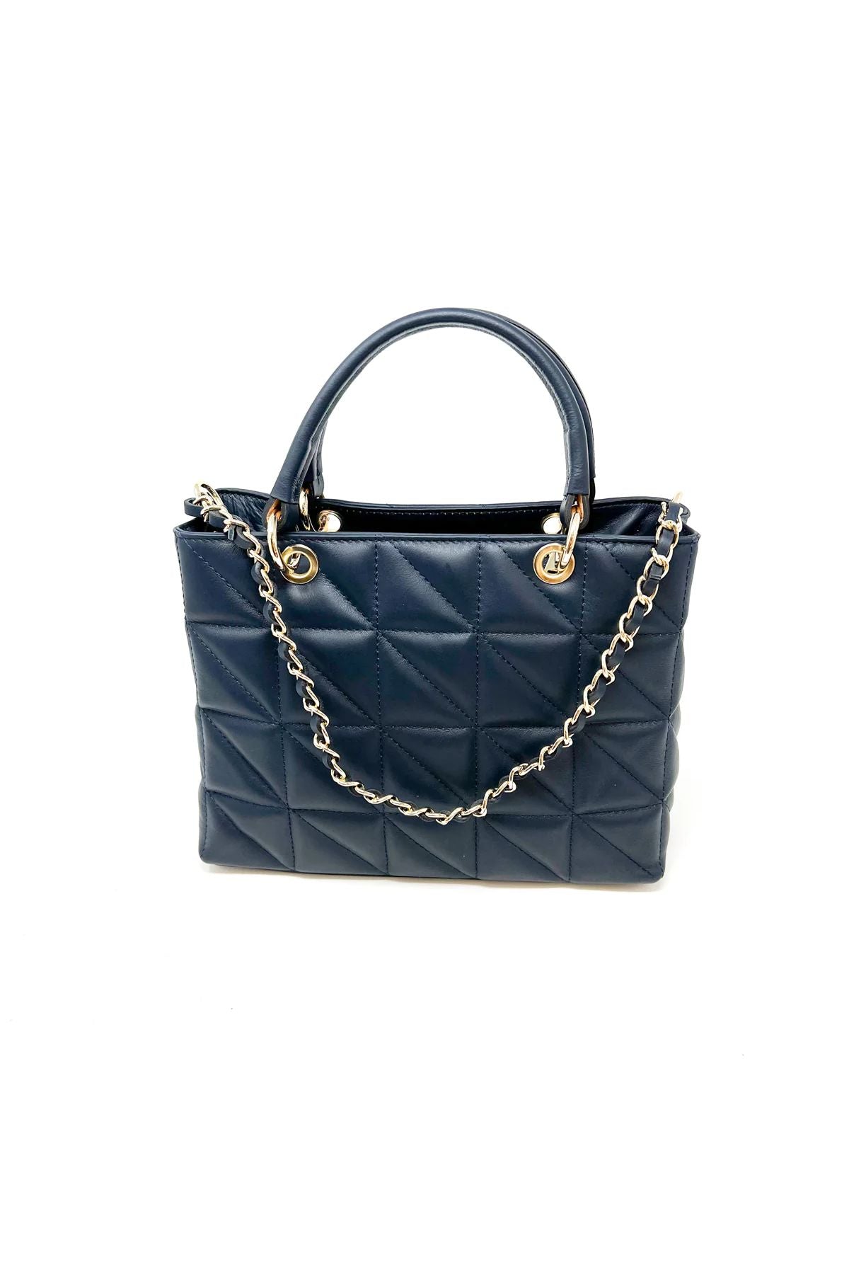 Navy leather quilted midi bag
