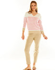 Woman in peony striped pullover