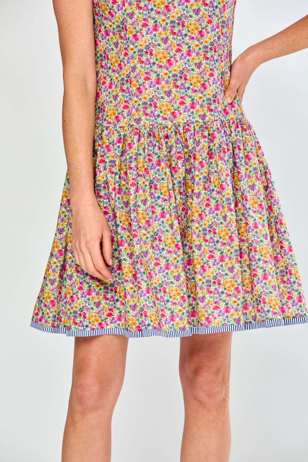 Woman in floral print dress